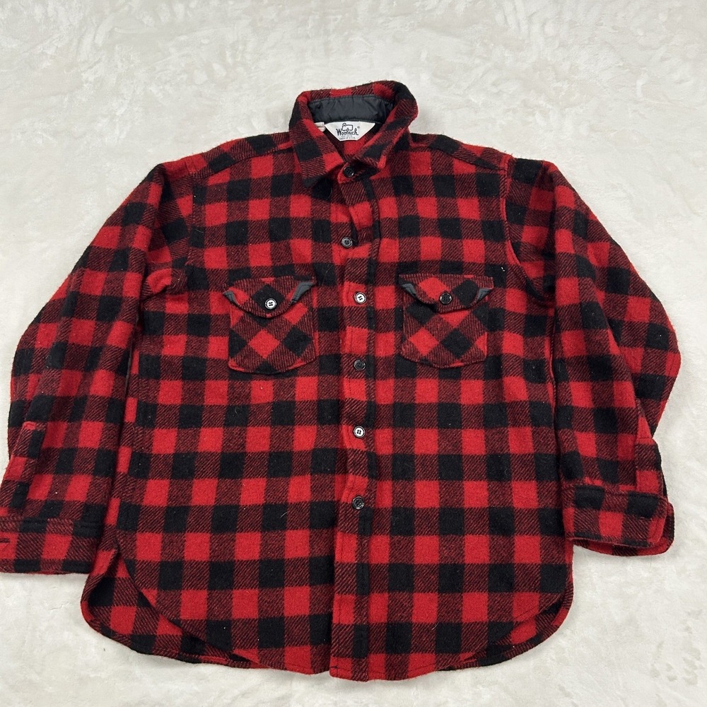 Woolrich Flannel Shirt Mens L Red Buffalo Plaid Wool Blend Made in USA 0237
